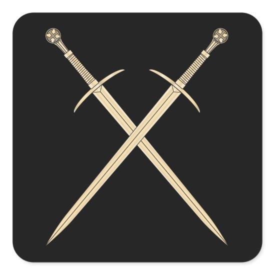 Wooden Templar Sword Isolated On White Background Square Sticker