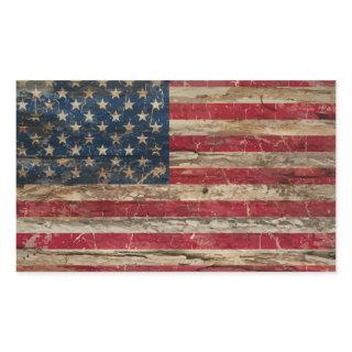 Wooden Vintage American Flag Rectangular Sticker