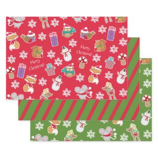 Woodland Animal Pattern Red Green Merry Christmas  Sheets