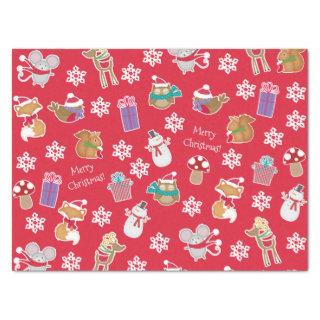 Woodland Animal Pattern Red Merry Christmas Tissue Paper