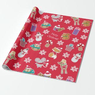 Woodland Animal Pattern Red Merry Christmas