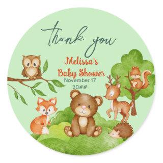 Woodland Animals Bear Deer Fox Owl Baby Shower Classic Round Sticker