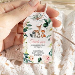Woodland Animals & Blush Pink Flowers Baby Shower Gift Tags