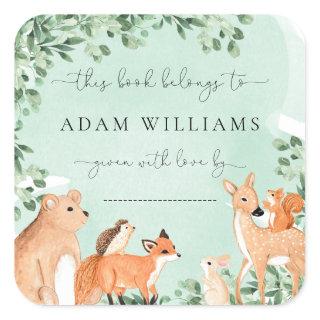 Woodland Animals Green Bookplate Sticker