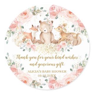Woodland Blush Pink Floral Baby Shower Birthday Classic Round Sticker