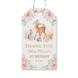 Woodland Blush Pink Gold Floral 1st Birthday Gift Tags