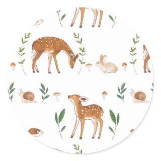 Woodland Fawn Rabbit Snail Classic Round Sticker