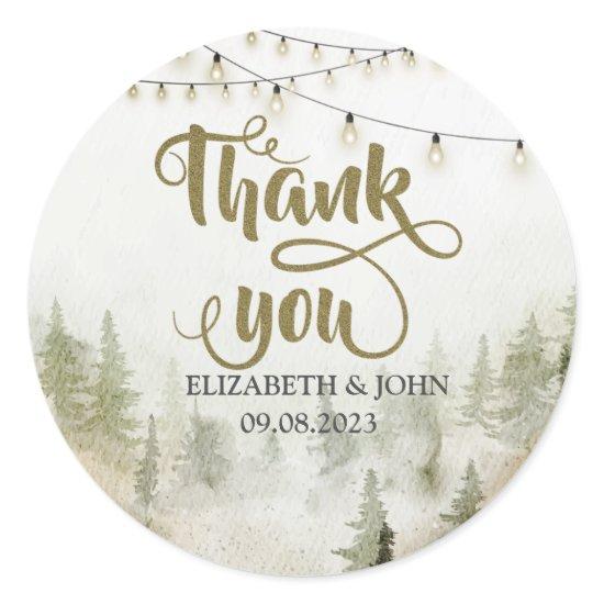 Woodland,Forest,Pine Trees,String Lights Thank You Classic Round Sticker