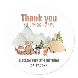 Woodland Happy Camper Camping Birthday Thank You Classic Round Sticker