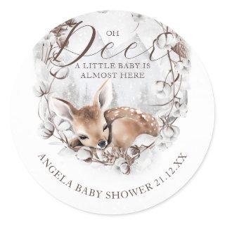 Woodland Oh Deer Winter Baby Shower Classic Round Sticker