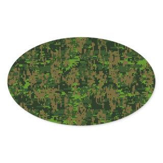 Woodland Style Green Digital Camouflage Oval Sticker