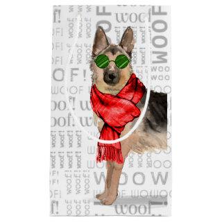 Woof Art and a German Shepherd Christmas Dog Small Gift Bag