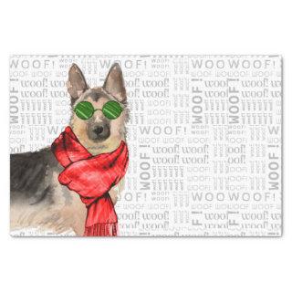 Woof Word Art and German Shepherd Christmas Tissue Paper