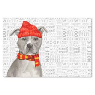 Woof Word Art and Grey Pit Bull Christmas Tissue Paper