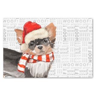 Woof Word Art and Long-Haired Chihuahua Santa Dog Tissue Paper
