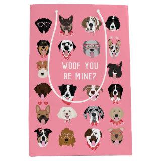 Woof You Be Mine Dog Face Pattern Medium Gift Bag