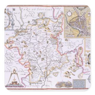 Worchestershire, engraved by Jodocus Hondius Square Sticker