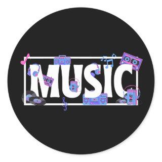 Word Of Music With Music Stuff Classic Round Sticker