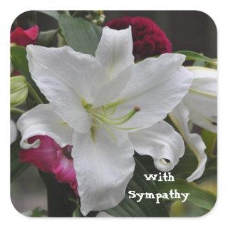 Words of Sympathy by Janz White Lily Square Sticker