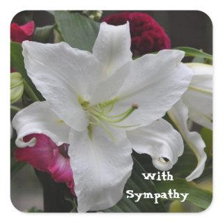 Words of Sympathy by Janz White Lily Square Sticker