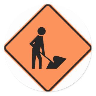 Work Zone Highway Construction Sign Classic Round Sticker