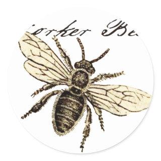 Worker Bee Insect Illustration Classic Round Sticker