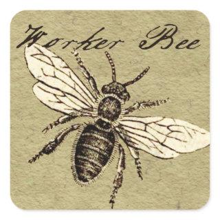 Worker Bee Insect Illustration Square Sticker