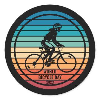 World Bicycle Day Retro Cyclist Silhouette Classic Round Sticker