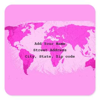 World Map Abstract Pink Purple Art Custom Traveler Square Sticker