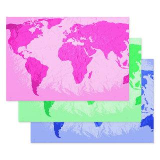 World Map Abstract Traveler Pink Green Blue  Sheets
