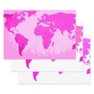 World Map Abstract Traveler Pink Purple Multicolor  Sheets