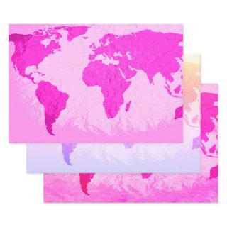 World Map Abstract Traveler Pink Purple Ombre  Sheets