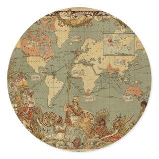 World Map Antique 1886 Illustrated Classic Round Sticker