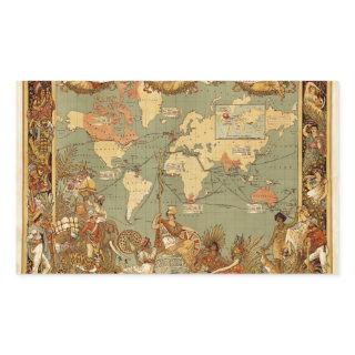 World Map Antique 1886 Illustrated Rectangular Sticker