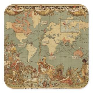 World Map Antique 1886 Illustrated Square Sticker