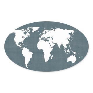 World Map . blue and white Oval Sticker