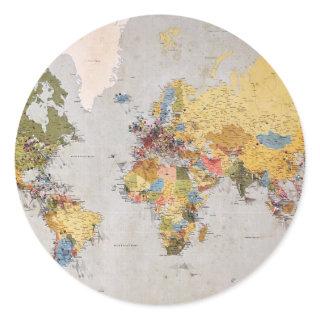 world map classic round sticker