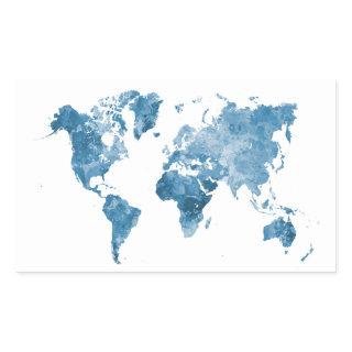 World map in watercolor 09 Blue Rectangular Sticker