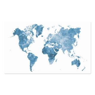 World map in watercolor 09 Blue Rectangular Sticker