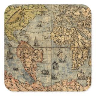 World Map Vintage Historical Atlas Square Sticker