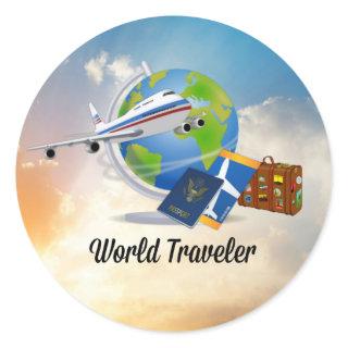 World Traveler, Design 2 Classic Round Sticker
