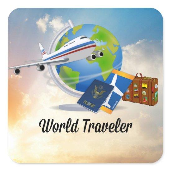 World Traveler, Design 2 Square Sticker