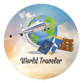 World Traveler, packed and ready to go Classic Round Sticker