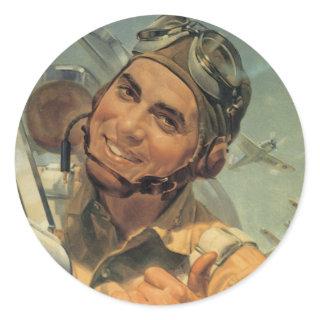 World War II Pilot Classic Round Sticker