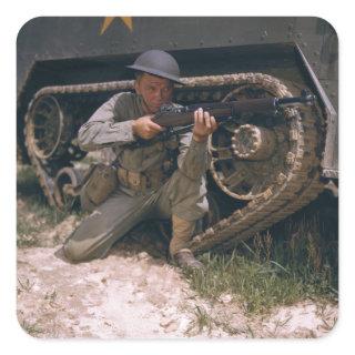 World War II Soldier Kneeling with Garand Rifle Square Sticker