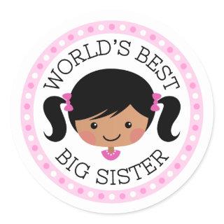 Worlds best big sister cartoon girl black hair classic round sticker