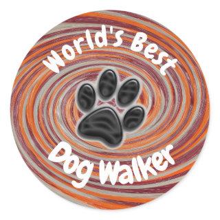 Worlds Best Dog Walker Groovy Paw Print Puppy Pet Classic Round Sticker