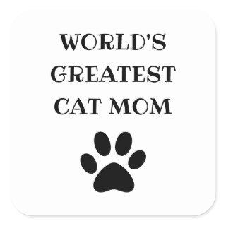 World's Greatest Cat Mom Custom Text Personalized Square Sticker