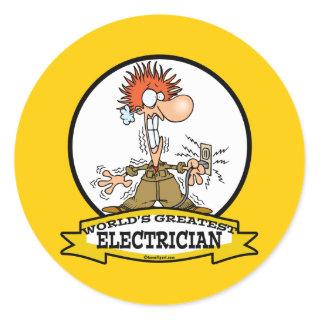 WORLDS GREATEST ELECTRICIAN MEN CARTOON CLASSIC ROUND STICKER