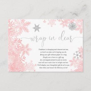 Wrap in clear Pink silver snowflake baby shower Enclosure Card